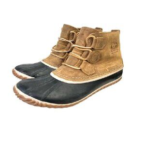 Sorel Ankle Leather Waterproof Duck Rain Winter Boots Lace-Up Brown Black 7